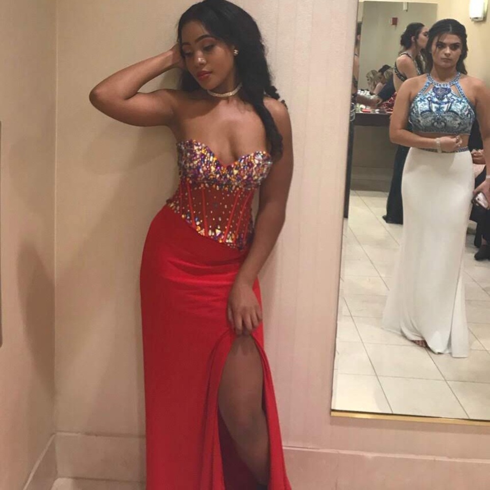 Red crystal prom dress size 4